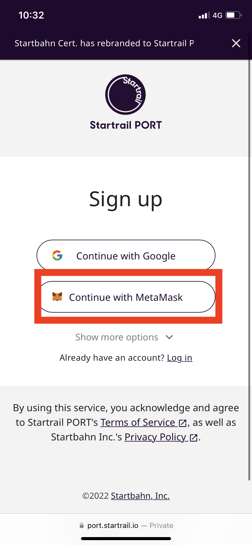 sign up with metamask